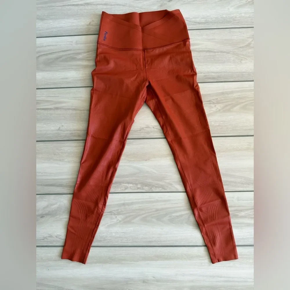 Fanka Body Sculpt Faux Lift & Curve Faux Leather Leggings Pumpkin Small NWT